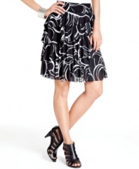 INC's petite skirt makes all the right moves with a glam graphic print and chiffon ruffles!