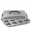 Stash & share. This covered cupcake pan makes it easy to bake your favorite treats and then take them straight to your favorite friends. Crafted from heavy-gauge steel, the covered pan features an innovative interlocking 2-layer nonstick finish that is easy to clean up and quick to release. Lifetime warranty.