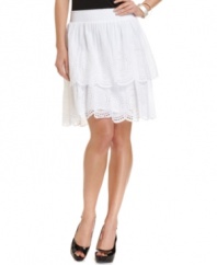 A pretty summer must-have, tiered eyelet adds a feminine, airy feel to this Alfani skirt!