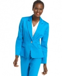 A bold blue blazer is just the thing to perk up your summer work wardrobe. Pair with Tahari by ASL's matching pants or style to jazz up a neutral basic.