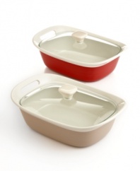 This durable stoneware sets the tone for your space with complementary colors and a classic, yet timeless, design that does more-baking, storing and serving all in the same dish. 1-year warranty.