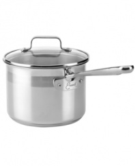 A real stove topper! Emeril packs professional promise & outstanding performance into this stainless steel saucepan. A brilliant base of aluminum and stainless captures heat fast and spreads it evenly, while the glass lid traps in vital moisture, flavor and nutrients to each and every meal. Lifetime warranty.