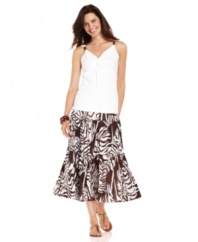 A bold print on crinkled fabric creates a summery skirt from Jones New York Signature. The midi length is perfect for highlighting statement sandals, too!