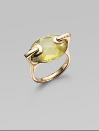 From the Lollidrops Collection. A modern take on the cocktail ring, offering a large oval of faceted quartz in a grommeted setting of 18k yellow gold. Lemon quartz 18k yellow gold Length, about 1 Made in USA