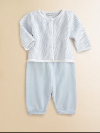 Baby will be cuddle-ready in this precious knit cotton set.Round collarLong sleevesFront buttonsElastic waistCottonMachine washImported Please note: Number of buttons may vary depending on size ordered. 