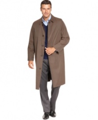 Crafted in a soft, rich microfiber, this handsome raincoat has a classic drape and luxurious hand.