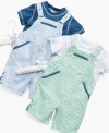Steer him straight into style and comfort with this handsome t-shirt and striped seersucker shortall set from First Impressions.