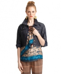 Faux leather ups the edge on the denim jacket with this cropped Bar III style -- a hot fall topper!