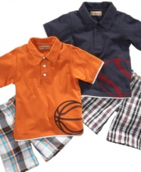 Play ball! He'll be ready to root from the stands in one of these sporty polo and short sets from Kids Headquarters.