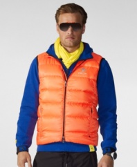 Shocking the senses and the competition in a bright neon hue, the Ocean Down Vest is crafted in water-and-wind resistant nylon with a plush down filling for superior performance in any condition.