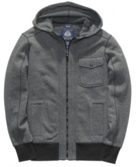 Cover up in style. This American Rag zip front hoodie has extra elements like a chest pocket to add appeal.