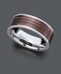 Standout style that makes a symbolic statement. This men's wedding ring by Triton features a modern spin with its brown PVD center set in stainless steel (8 mm). Size 10.
