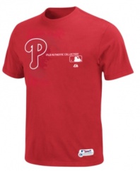 Crowd-pleaser. You'll get high-fives all around at the game when you're sporting this Philadelphia Phillies MLB t-shirt from Majestic.