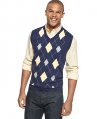 For the consummate prepster's closet (or the guy looking for a does of scholarly sophistication) a classic argyle sweater vest from Club Room always makes the grade.