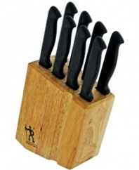 Great taste is at steak! Slice up your favorite cut with precision and ease, thanks to this professional set, which features stamped stainless steel micro-serrated blades. Incredibly sharp and durable, these cutting-edge tools pack up safely and stylishly in a hardwood block.