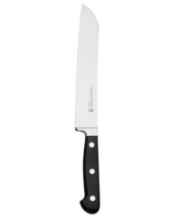 Every knife in the J.A. Henckels International Classic collection has a high-carbon, stainless steel blade for perfect balance and long life. This bread knife goes even further with a serrated blade that cuts without tearing or crushing delicate baked goods. It's a practical and essential addition to any home cook's collection. Lifetime guarantee.