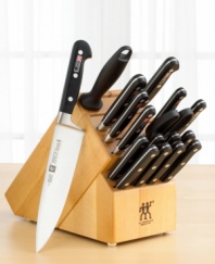 Quality and craftsmanship sure to make the cut in your kitchen, this block set is the complete package for the true connoisseur. Every piece will serve your specific culinary needs, built with exceptional precision for a consistent blade angle and superior balance. Full manufacturer's warranty.