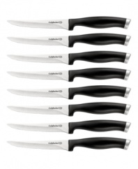 With style that rivals the world's chicest steakhouses, no meat eater should be without a Calphalon Contemporary steak knife. Made from high-carbon, German no-stain steel, these fully forged blades boast long-lasting edges that provide expert balance and precision. Lifetime warranty.