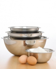 No matter how you handle your kitchen, this set of stainless steel bowls mix in beautifully. Nesting inside each other for easy storage, you'll be sure to find the right bowl for any task. Limited lifetime warranty.