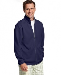 This high performance jacket from Izod will keep your golf style in full-swing with moisture wicking technology to keep you cool and dry on the links.