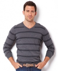 This lightweight sweater from Nautica is a versatile addition to your summer or fall style.