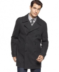 Get your coat collection in line. This Calvin Klein peacoat is a must-have for every man.