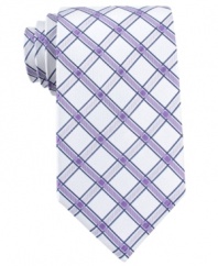 With fine lines of bright color, this Club Room tie is a cool new remix on your classic grid tie.