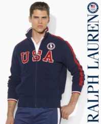 Rendered in lightweight, breathable cotton mesh with a hint of stretch, a full-zip track jacket is embellished with bold country embroidery to celebrate Team USA's participation in the 2012 Olympics.