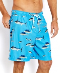 Set your hook into style with these fish print swim trunks from Nautica and you'll have your hands full reeling in the compliments.