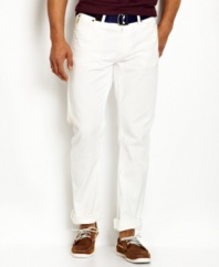 Break with convention. Roll up the cuffs on these cream-colored jeans from Nautica and pair them with a pair of deck shoes for a bold look.