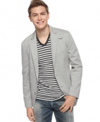 In a relaxed knit style, this blazer from American Rag is a stylish way to streamline your look.