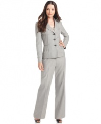 Evan Picone puts a fresh twist on a classic pantsuit: delicate pintucked details create a feminine, nipped-in waist.