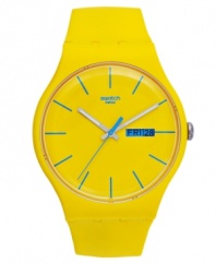 Kick off the season with the energetic color on this athletic Swatch watch from the Yellow Rebel collection.
