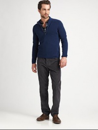 A sleek, knit pullover made from Italian extra-fine wool.Stand collarLong sleevesZipper placketPull-on styleWoolDry cleanImported of Italian fabric