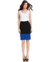 Graphic colorblocking adds a bold splash of color to this Alfani pencil skirt -- perfect for a stylish workwear wardrobe!