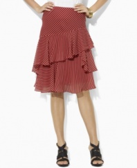 Crafted in crinkled silk georgette, Lauren by Ralph Lauren's tiered ruffle skirt adds a flirty element to any wardrobe.