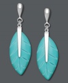 A tropical sensation! Pretty turquoise stones in the shape of palm leaves (9-19 mm) add exotic flavor to any look. Set in sterling silver. Approximate drop: 1-1/10 inches.