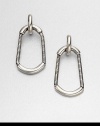 A modern style with a sleek snake chain drop design. Silver oxide-finished brassDrop, about 2Post backImported 
