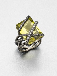 From the Cable Wrap Collection. A stunning emerald-cut lemon citrine stone wrapped in darkened sterling silver and accented with dazzling diamonds. Lemon citrineDiamonds, .48 tcwDarkened sterling silverWidth, about .78Imported