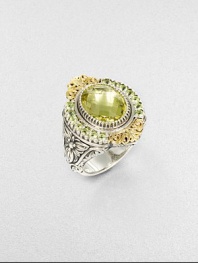 EXCLUSIVELY AT SAKS. From the Irma Collection. Faceted lemon citrine set in a sterling silver design, surrounded in complimentary peridot stones and accented with radiant 18k gold. Lemon citrine and peridotSterling silver18k goldWidth, about 1Imported