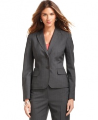 Anne Klein's jacket is rendered in a timeless pinstripe and a classic cut to ensure this piece will be part of your office wardrobe for many seasons to come!