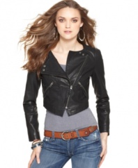 The ultimate top layer, Free People's faux leather jacket adds edgy appeal to any outfit!