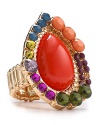 Rock a bold bauble with this coolly clustered ring from Aqua, accented by a rim of multi colored stones. Do hue dare?