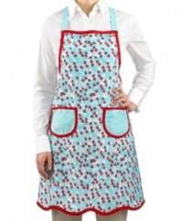 Look great, cook great! Create excitement in the kitchen with this fun & lively apron. Made from durable cotton, this flower- and stripe-printed chef's must-have showcases your passion for baking & creating.