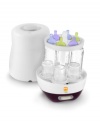 Kiss germs goodbye. Powerful steam cleaning quietly sanitizes up to 6 bottles, taking bacteria out of baby's life. Fitting bottles of all different sizes and shapes, this mother must-have is simple to use-just plug in, add water and push a button for a carefree clean. Model BC200BST. 1-year warranty.