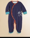 A plush cotton footie is adorned with contrasting trim, colorful snaps and an airplane design for precious baby style.V-neckLong sleevesSnap-frontBottom snapsCottonMachine washImported Please note: Number of buttons/snaps may vary depending on size ordered. 