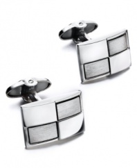 The perfect pairing for the sophisticated business man. These sleek rectangular cuff links feature a unique checkered pattern in sterling silver. Approximate length: 3/4 inch. Approximate width: 1/2 inch.
