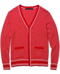 This is not your grandpa's knit-layer up for any weather pattern in this cool cardigan from Sean John.
