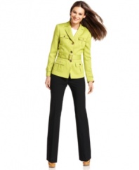 Add a bright boost to your suiting wardrobe with this textured jacket from Tahari by ASL. Sleek, safari-inspired styling adds a dose of utility chic to this piece--an effortless match with solid pants and skirts.