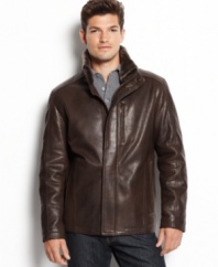 Set yourself up for a good time during any outdoor activity with this rugged leather jacket from Marc New York.